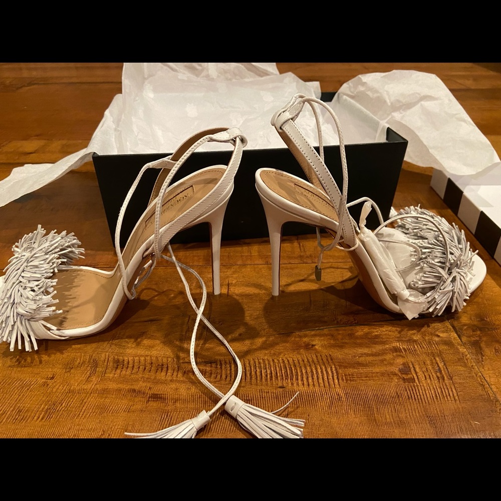 Aquazzura Wild Thing Fringed Sandals 105 - White - Picture 10 of 10